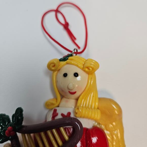 Vintage 1900s Multi 4" Dough Angel with Harp Christmas Ornament Figurine Holiday - Picture 3 of 5